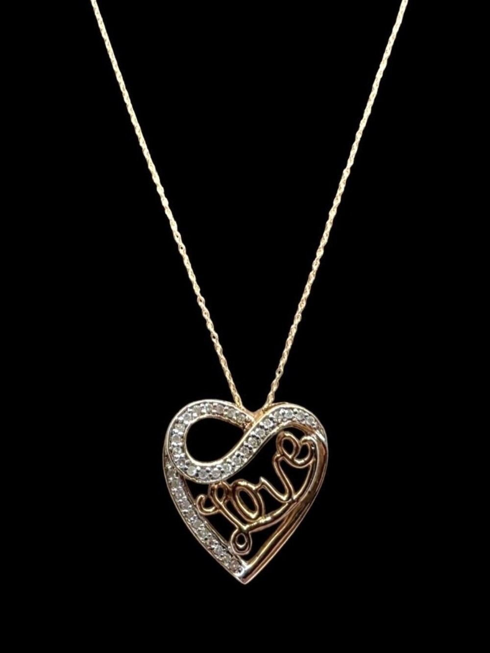 0.25 Natural Diamonds Solid 925 Sterling Silver Gold Overlay Heart Necklace